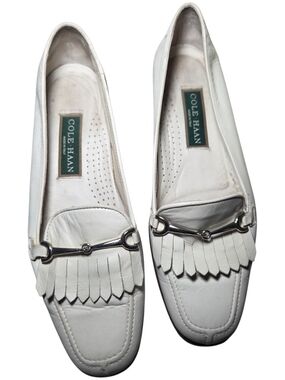 vintage Cole Haan white leather kiltie bit loafers With Box Size 8